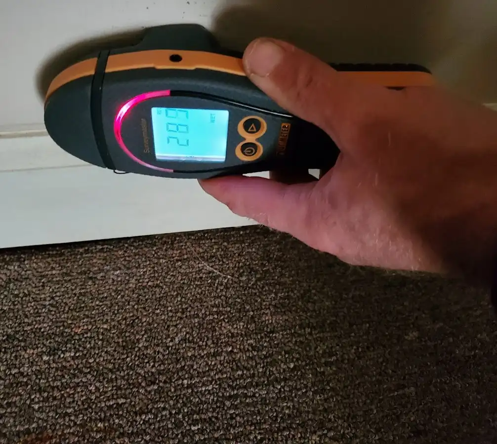 Moisture detection at baseboard during Burst Pipe Cleanup in Eastchester